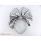 Ezüst színű csillogó óriás masni fejdísz fejpánt hajpánt