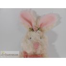 Kötött horgolt ruhás fehér nyuszi plüss figura